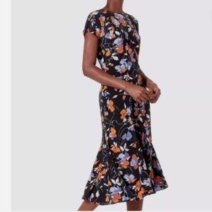 Joie Haben Washed Silk Black Orange Blue Floral Haben Midi Dress Nwt 14
